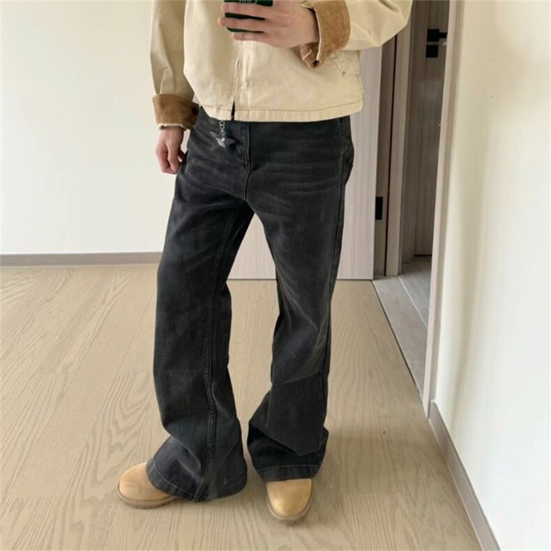 美式Cleanfit做旧黑灰牛仔裤男宽松直筒百搭显瘦微喇裤LB2233-P48,男装牛仔裤,星座1008