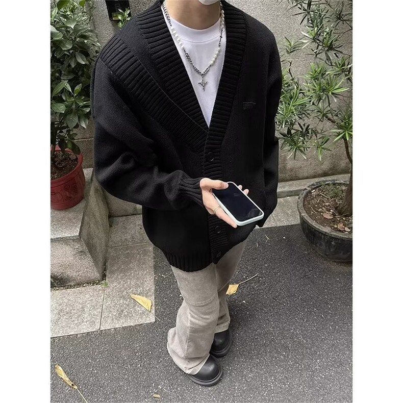 秋冬V领开衫毛衣外套男日系纯色休闲学生百搭痞帅针织衫YB14,男装针织衫/毛衣,星座1116A（原606A-3）