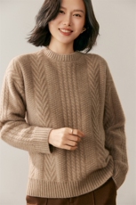 秋季新款纯色圆领针织衫时尚休闲风，女装针织衫/毛衣，鸥蕊娅羊绒