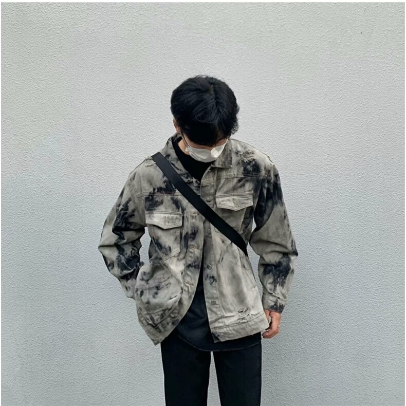 现货得物二开扎染牛仔破坏废土风痞帅cleanfit牛仔衣JK1188-P68,男装工装外套,星座1103-3