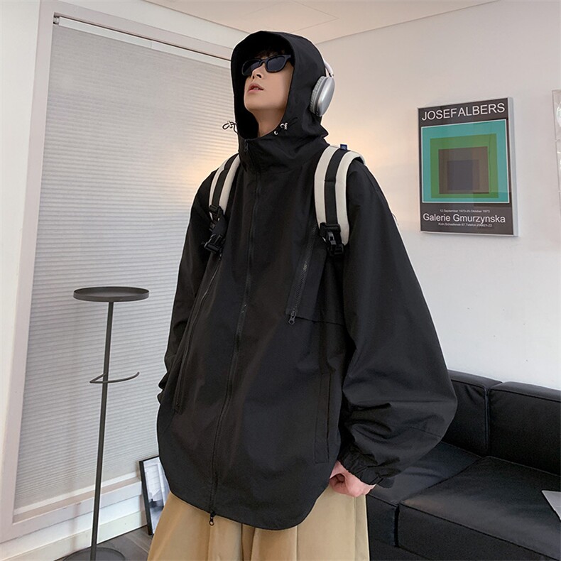 JK8109/P65秋装中性风冲锋衣男女风衣夹克美式工装多拉链外套连帽,男装夹克,电商A141