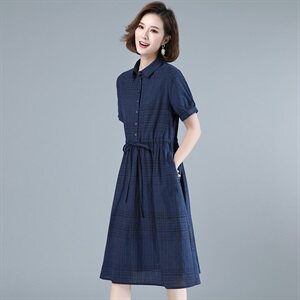 2023年夏季通勤套头韩版短袖中长款宽松腰时尚显瘦连衣裙图片