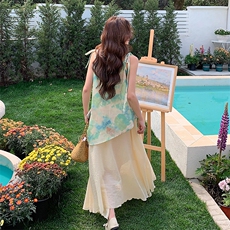 法式晕染碎花无袖吊带连衣裙套装女夏2025新款超仙森系甜美巨好看，女装套装/套裙，2C177