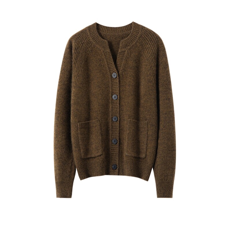 2025年秋季时尚百搭通勤简约休闲花纱剪刀领开衫，女装羊绒衫，臻维羊绒