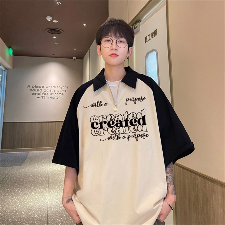 港风重磅全棉撞色插肩袖polo衫短袖男T恤GP2336-p45控78,男装Polo衫,电商B370