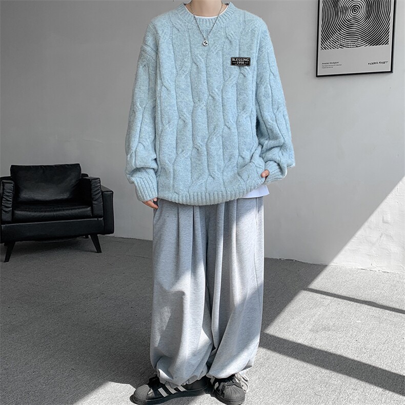 8XL-M圆领毛衣男秋冬慵懒风宽松情侣装麻花针织羊毛衫MY19004P68,男装针织衫/毛衣,电商B312