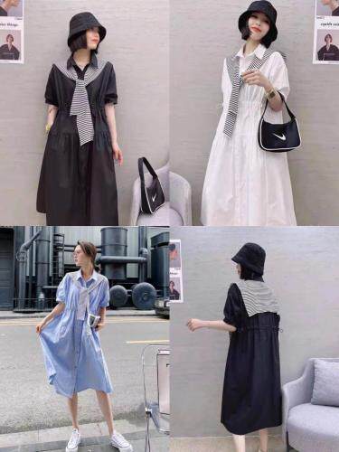 【现货】夏季新款条纹披肩衬衫连衣裙，女装衬衫，名依人