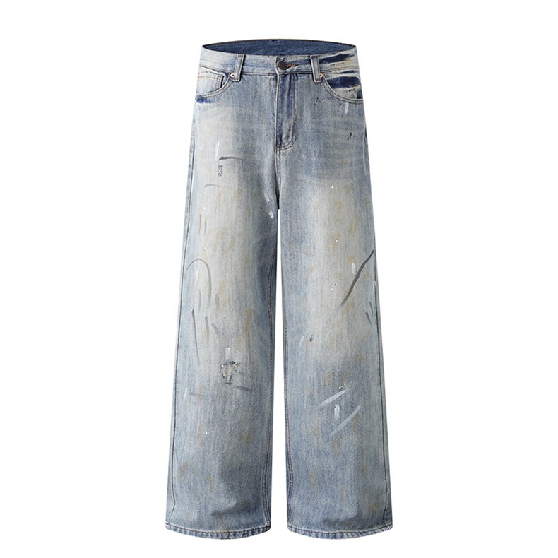 南夏乔装2025春季新款日系复古乍然做旧水洗牛仔裤情侣中性休闲裤，男装牛仔裤，电商S006（B521）