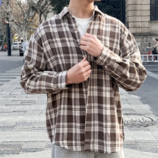 春季新款格子男女情侣款潮流宽松格纹衬衣，男装衬衫，星座1107-1