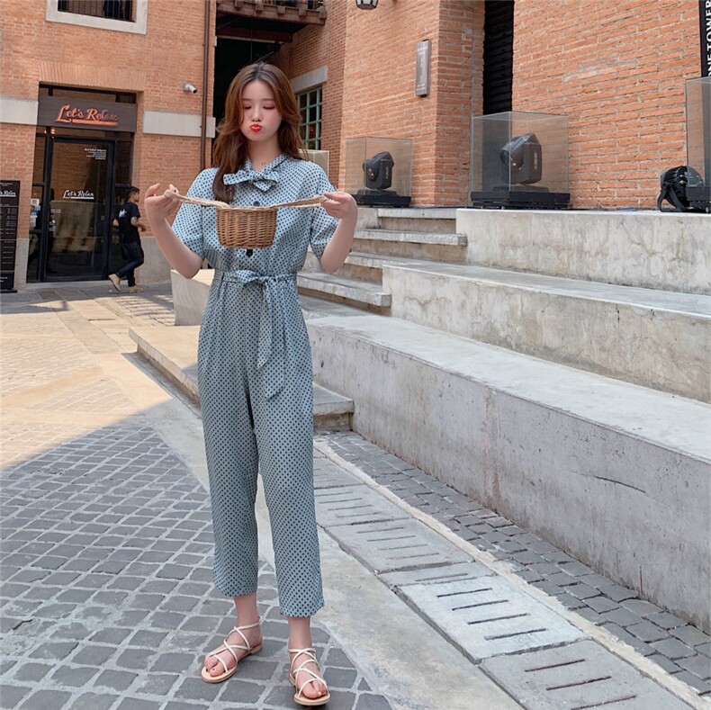 2021新款波点垂感俏皮系带阔腿连体裤时尚潮流，女装连体裤，卡莱