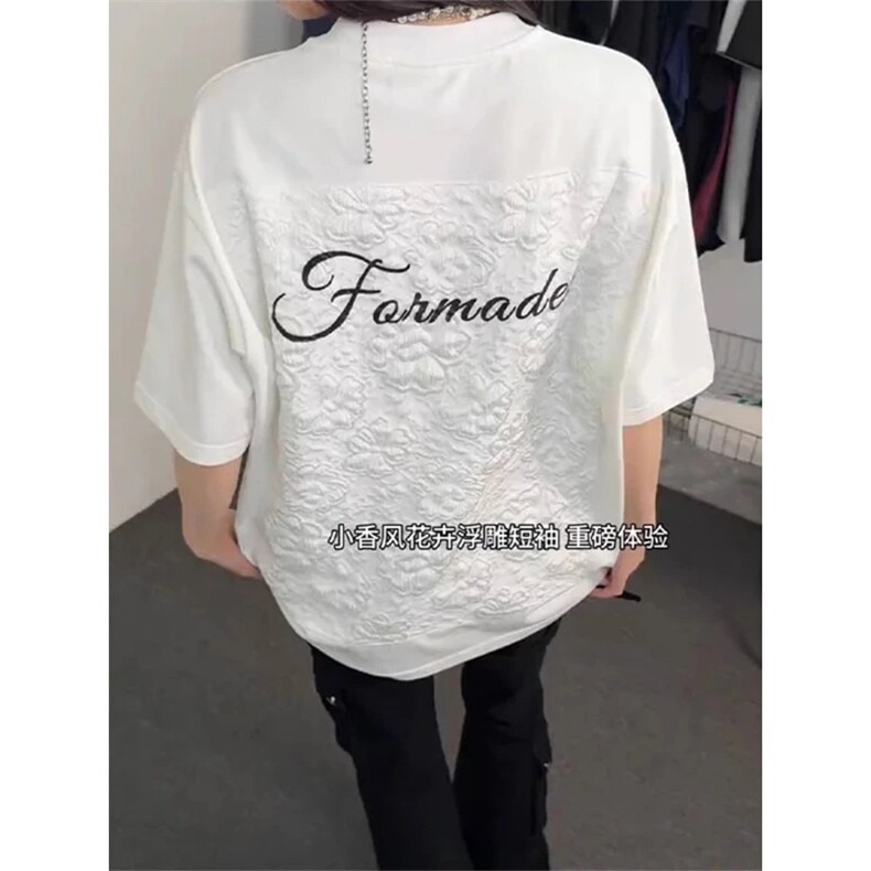 网图现货美式立体浮雕小香风提花刺绣短袖上衣t恤男女A606-P33，女装T恤，星座1505