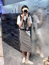 夏季新款韩版洋气显瘦气质条纹半身裙，女装半身裙，L·H·X