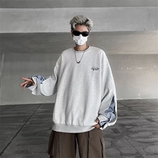 假两件拼接卫衣男生少年感穿搭重磅美式复古高级感，男装卫衣，星座716-4
