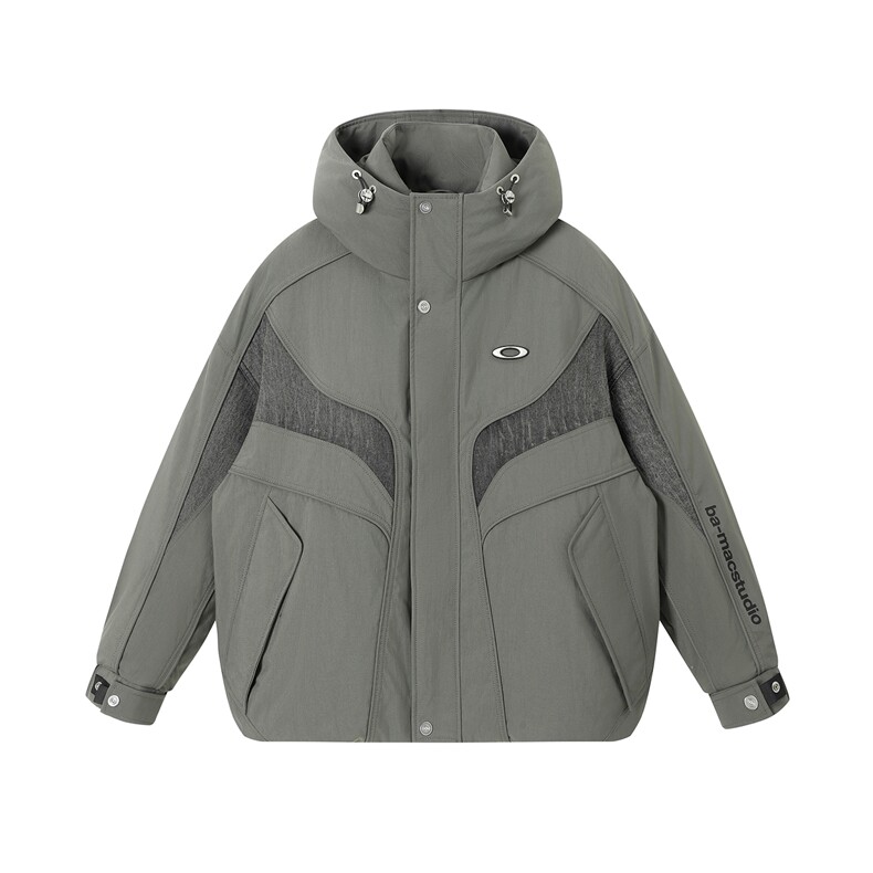 2025新款美式重磅羽绒服男冬复古撞色拼接外套高街设计感保暖上衣，男装羽绒服，电商A234