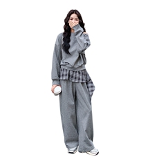 春装新品英伦格子拼接休闲套装时尚卫衣两件套2111P170K278，女装套装/套裙，2C219