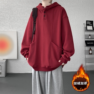 重磅连帽卫衣美式高领特大码加绒休闲高级感设计感纽扣外套WY9110图片