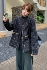 高级感法式小香风外套女2025春季新款名媛气质时尚粗花呢圆领上衣，女装羽绒服，慧峰