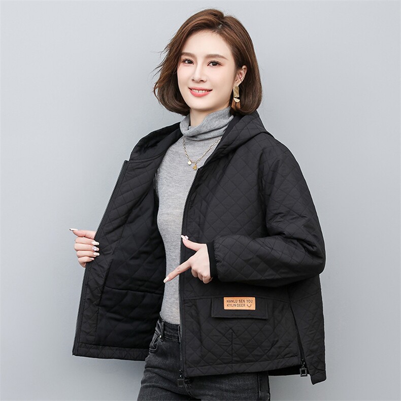 2023冬季连帽时尚休闲夹棉加厚保暖舒适外套,女装棉衣/棉服,独衣靓