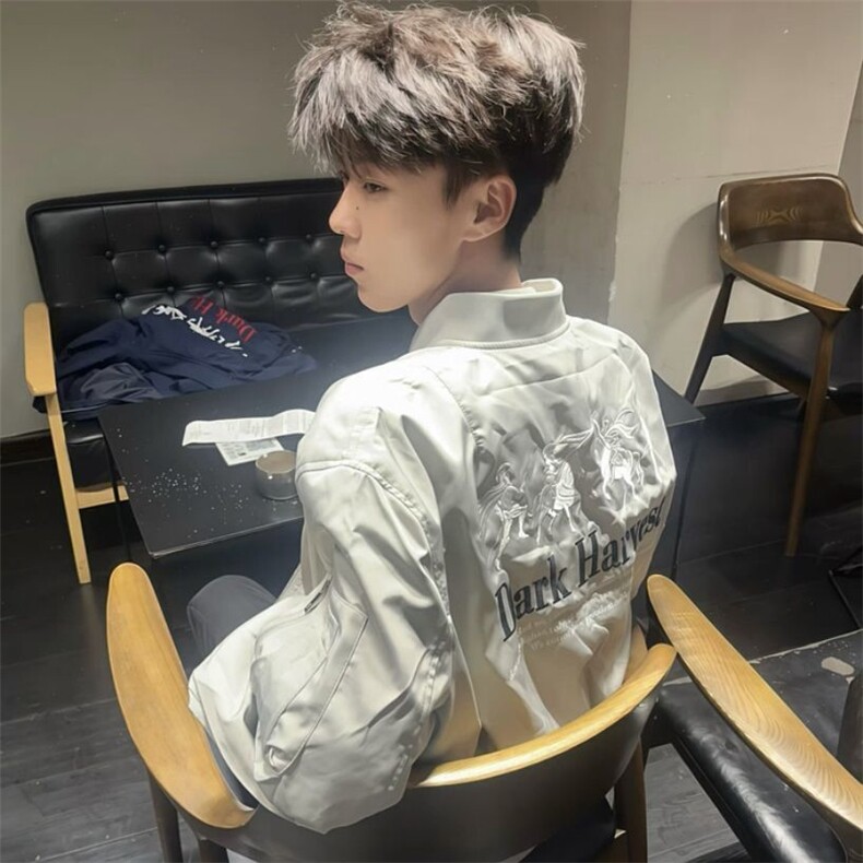 美式复古斯巴达战马刺绣飞行员夹克男女宽松百搭新款棒球服外套,男装针织衫/毛衣,四季星座505