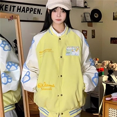 潮牌猫咪刺绣撞色棒球服男女春秋新款情侣加厚外套HH016P75，女装短外套，星座1013-5