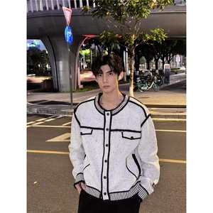 潮流法式小香风针织开衫高级感撞色圆领毛衣外套简约新款无品牌图片
