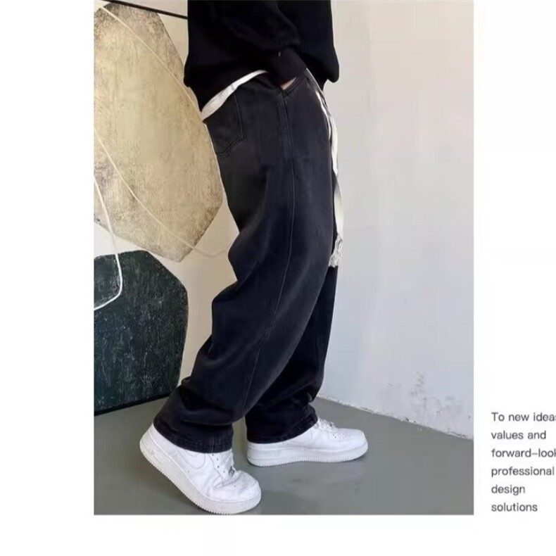 加大码美式休闲直筒牛仔裤男装秋冬季宽松百搭抽绳阔腿长裤,男装牛仔裤,星座1210-1