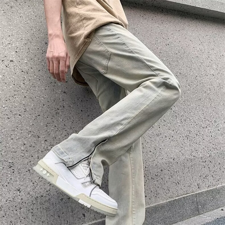 美式vibe裤子高街水洗牛仔裤男设计感小众拉链裤N755P55,男装牛仔裤,星座1116-2