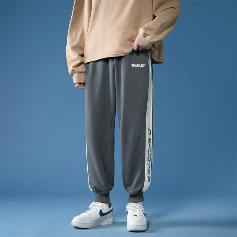 21春季新款港风蓝底宽松大码撞色百搭束脚休闲裤运动裤0548-P40,男装休闲裤,星座914-3