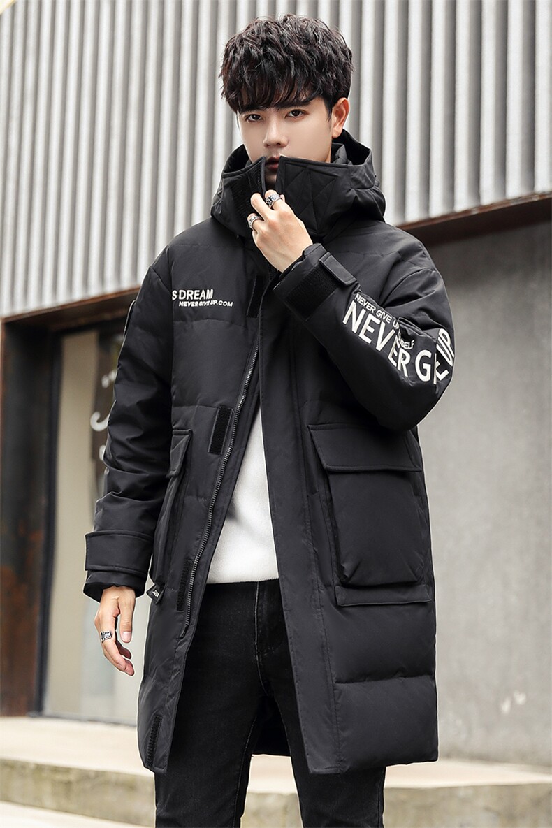 备案款新款男连帽90绒羽绒服中长款派克服青年冬外套加厚外衣,男装羽绒服,钱塘723