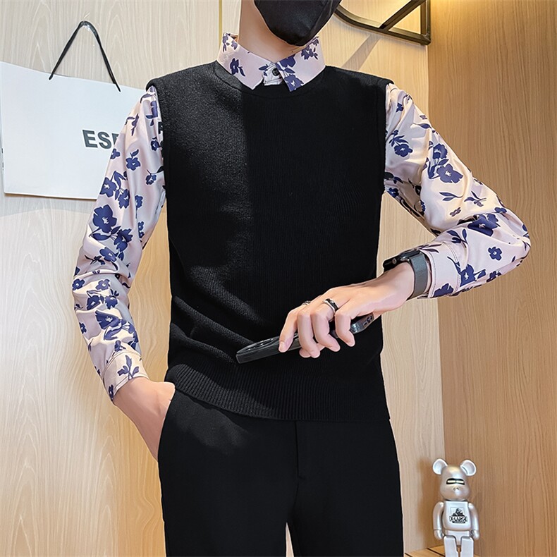 301A-1/M84/P7524秋冬新款男士花衬衫袖毛衣假二件男冬季打底衫,男装T恤,星座301A-1