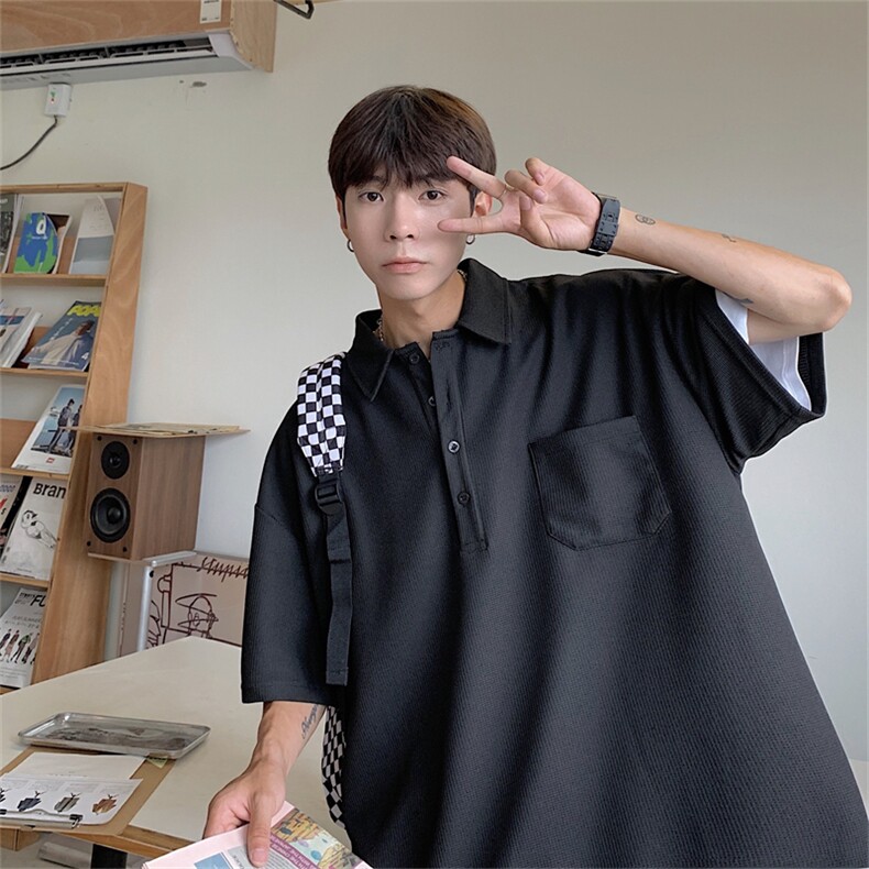 华夫格polo衫男短袖韩版潮流2023夏季新款ins宽松衬衫W2942-P32,男装Polo衫,星座412-2