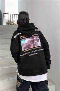 【】A003-HW3090-P55春装新款连帽动漫印花卫衣 港风女模2图片