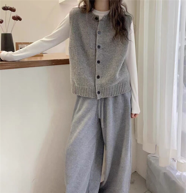 灰色圆领毛衣马甲女开衫秋冬新款羊毛百搭叠穿坎肩针织背心上衣，女装针织衫/毛衣，浩新羊绒