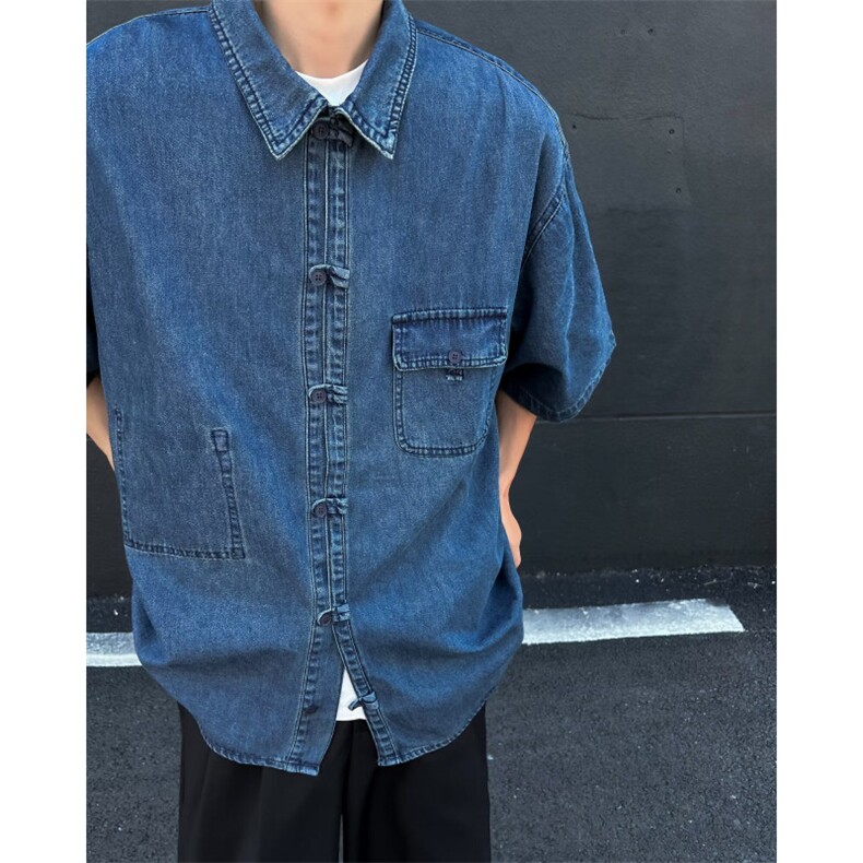 夏季2024新款复古水洗做旧牛仔短袖衬衫J1023P58，男装衬衫，星座1116-2