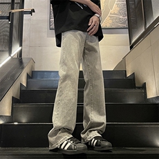 微喇弹力烟灰水泥色直筒牛仔裤K2378P55，男装牛仔裤，电商D325