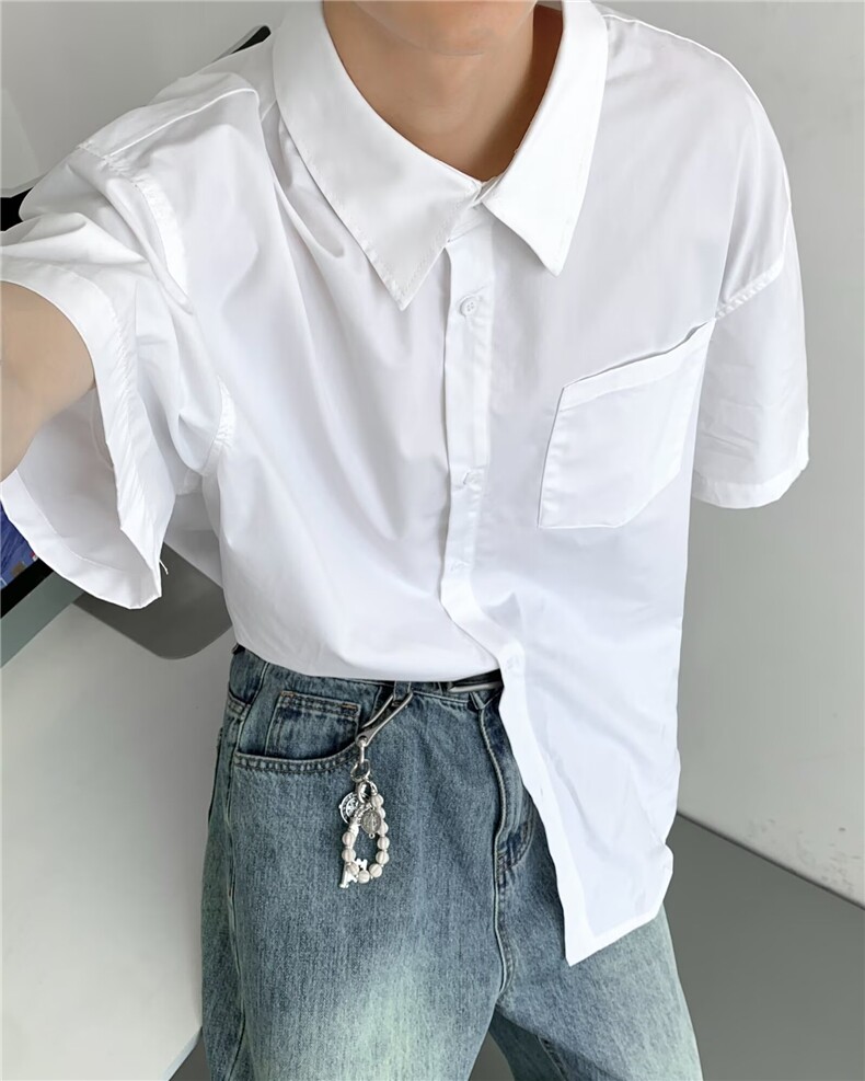 复古衬衫男夏装港风学生宽松小众设计感趣味新款男装上衣外穿,男装衬衫,四季星座505