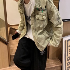 美式复古水洗做旧牛仔外套男女秋冬新款休闲宽松刺绣夹克V502P70，男装夹克，星座1116-2