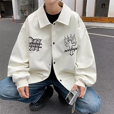 盐系炸街皮衣短外套男2024春秋设计感小众甜酷高级夹克棒球服，男装夹克，星座716-4