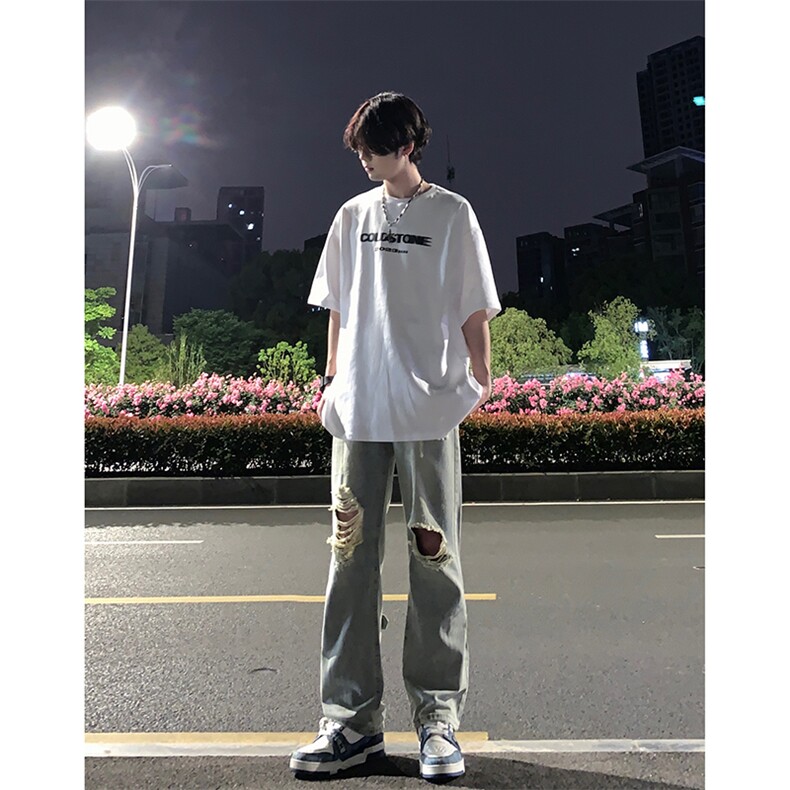 B221美式ins高街暗黑系小众拉链直筒牛仔裤LK23073-P65控88,男装牛仔裤,电商B221