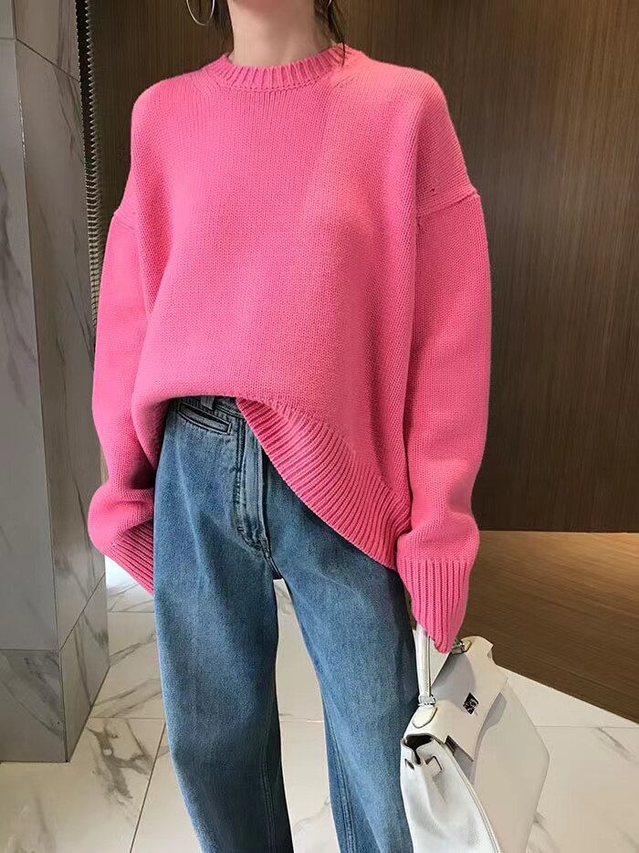 重磅加厚圆领女宽松显瘦慵懒风百搭针织衫打底毛衣,针织衫/毛衣,半城羊绒