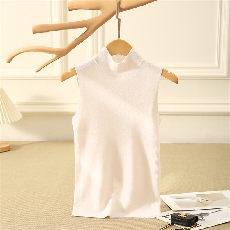 秋冬季35%羊绒简约休闲百搭时尚16针精纺四平无袖半高领背心马甲，女装背心吊带，云暖羊山羊绒
