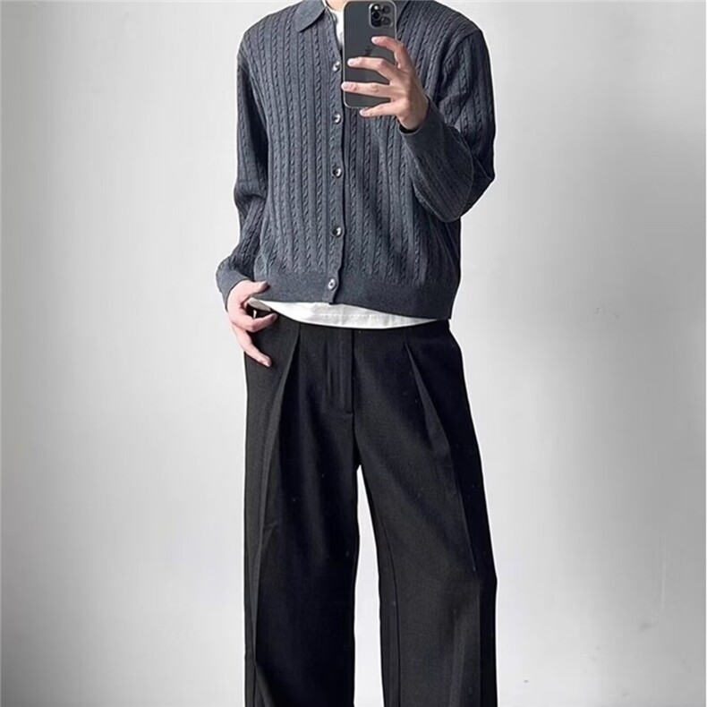 简约净面素色百搭休闲衬衫2025春秋新款长袖上衣纽扣开衫毛衣,男装针织衫/毛衣,星座506A