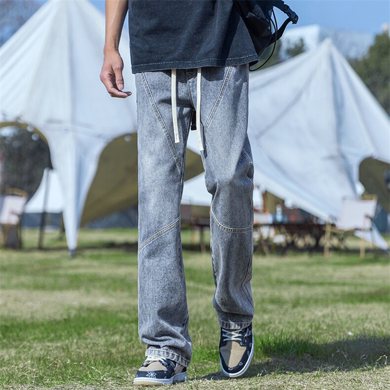 高街水洗裤子2024弯刀牛仔裤男微喇vibe直筒裤潮-BK502-P48黑色,男装牛仔裤,星座307-3(原516-1)