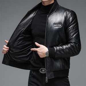 WL-C269海宁2023新款皮衣男绵羊皮外套棒球服潮简约夹克P720图片