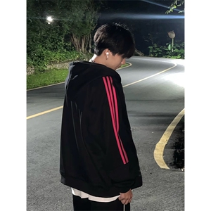 抖音得物 25秋冬重磅全棉三条杠织带连帽卫衣开衫外套AW7101图片