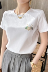 纯棉T恤女130支双面丝光棉短袖圆领宽松大码夏百搭烫钻，女装T恤，元素羊绒