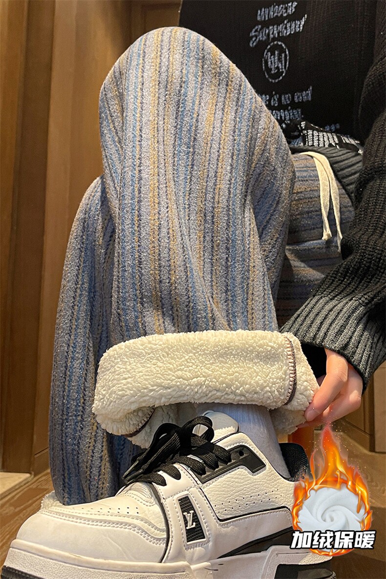8XL-M特大码呢料加绒裤男新年裤条纹卫裤休闲基础款K948P60加绒70,男装休闲裤,电商D206-1