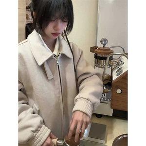 米白色美式飞行夹克棉服男款冬季痞帅高级感cleanfit翻领短款外套图片