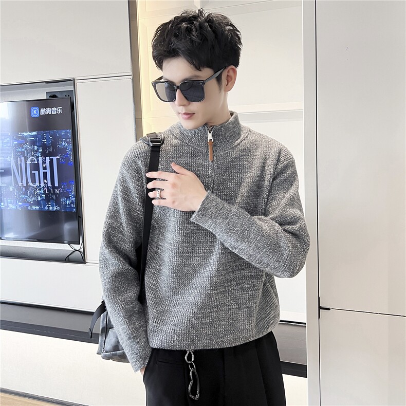 B353 MY8819 P75 L-2XL 中灰冬季男常规版型潮版针织衫套头毛体图片