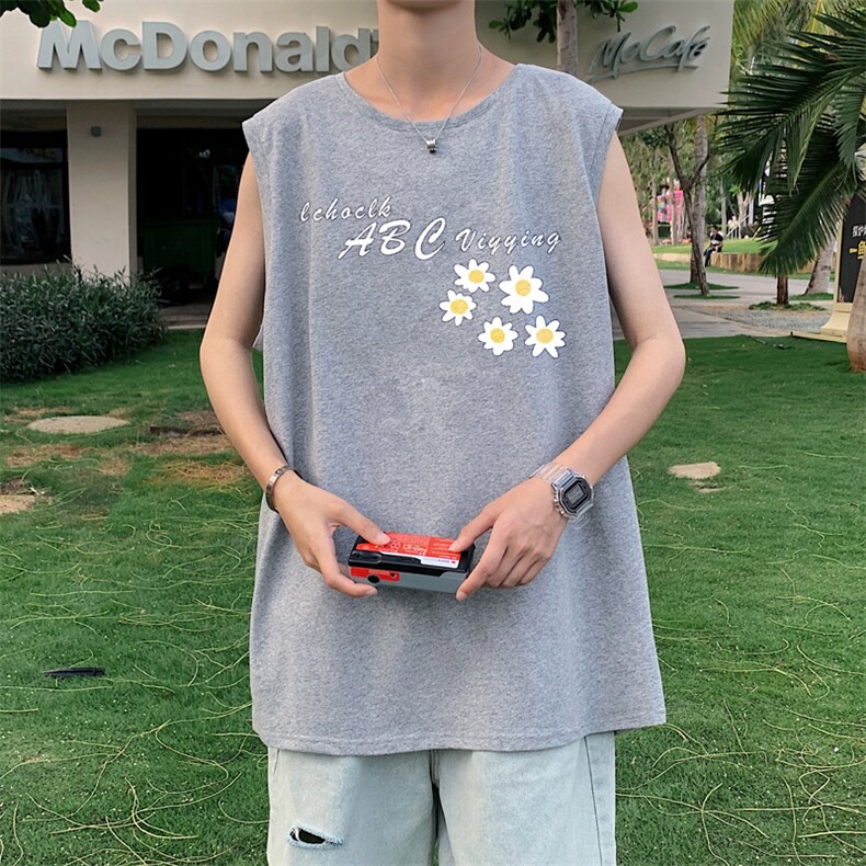 ！港风2023夏季无袖背心男加肥加大码宽松短袖T恤男BX263-P20,男装背心/马甲,电商B371